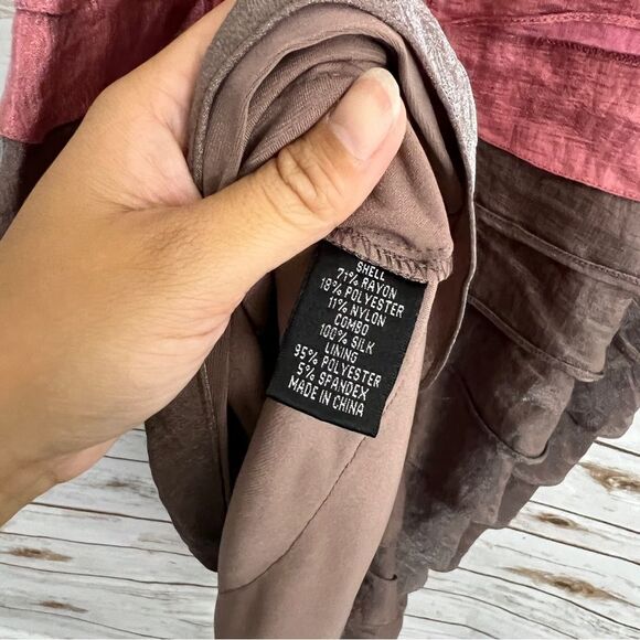 Adrianna Papell Pink Brown Layered Tiered Tank Formal Dress Shutter Pleat - Picture 5 of 5